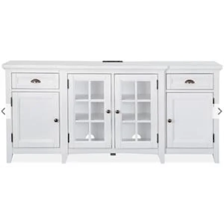 70 Inch Entertainment Console with Glass Doors Finished in Chalk White